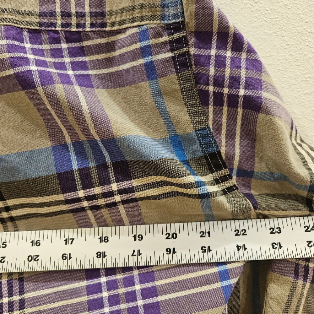 Cinch Mens Plaid Button Down Shirt Purple Blue Tan Cotton Long Sleeve L - Picture 6 of 9